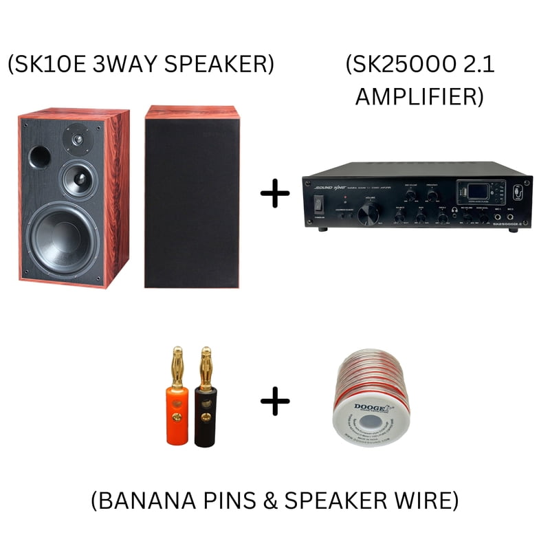 SK10E + SK25000 2.1 + BANANA PIN + SPEAKER WIRE COMBO SET SK10E + SK25000 2.1 + BANANA PIN + SPEAKER WIRE COMBO SET